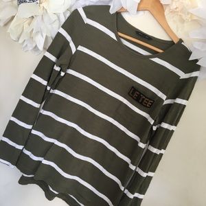 Banana Republic | Olive Green Strip “Le Tee” Top